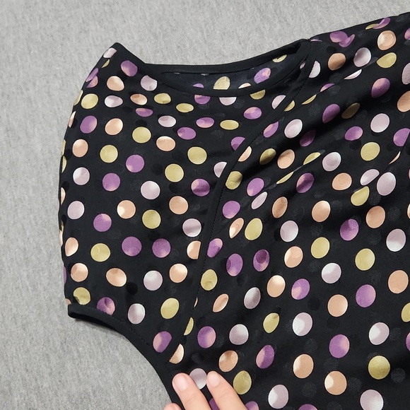 Vintage Polka Dot Chinese Neckline Asymmetrical Hem Cap Sleeve Peplum Blouse Top - Picture 7 of 10